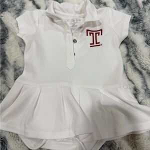 White Temple University Baby Dress with Red T Logo